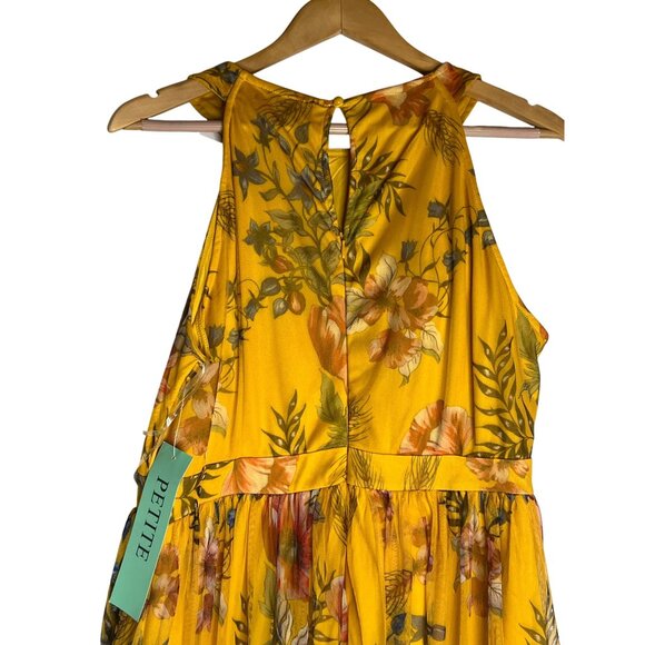 NWT Candalite Petite PXL Floral Yellow Halter Maxi Polyester Spring Summer Dress - Picture 7 of 16